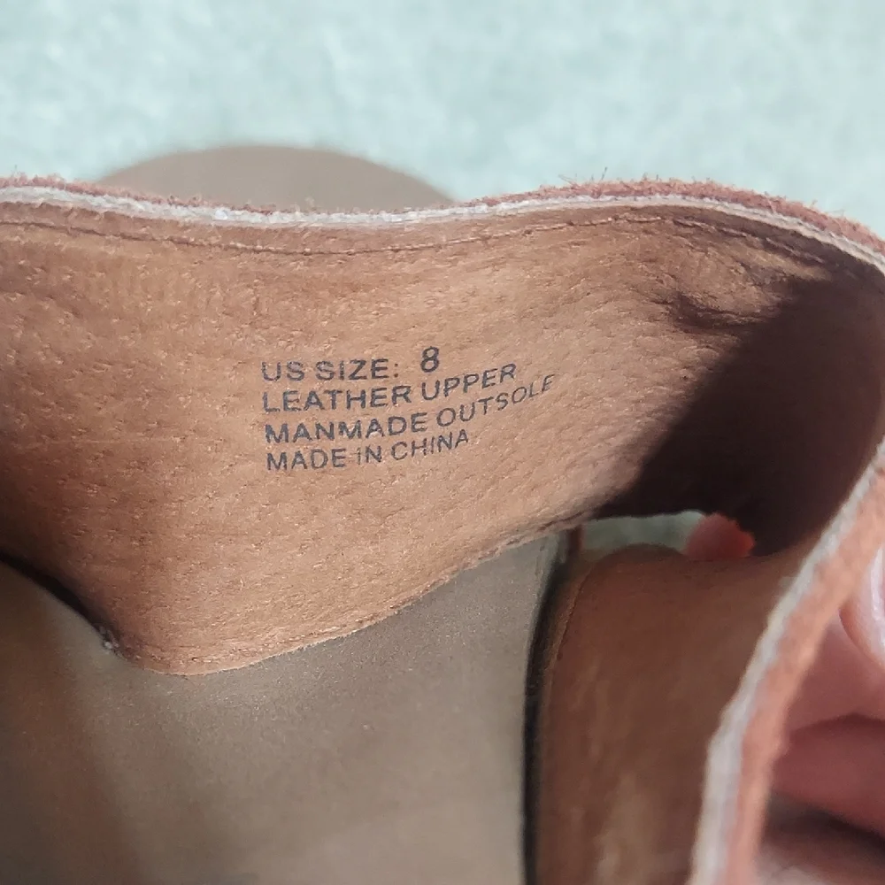 Volatile Evita Whiskey Cognac Leather Double-Strap Espadrille Wedge Sandals Sz 8